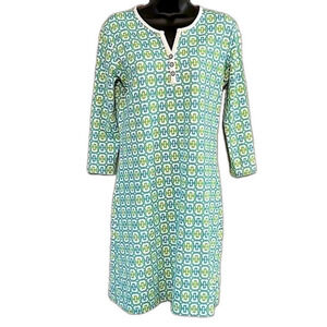 Melly M Geometric Mod Print Shift Dress Womens Size small Green Blue